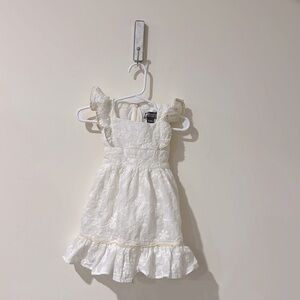 • Elestory • Girls Flutter Sleeve Floral Embroidered Dress White / Cream 12-18